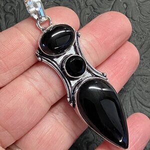Black Chalcedony Onyx Stone Jewelry Crystal Pendant